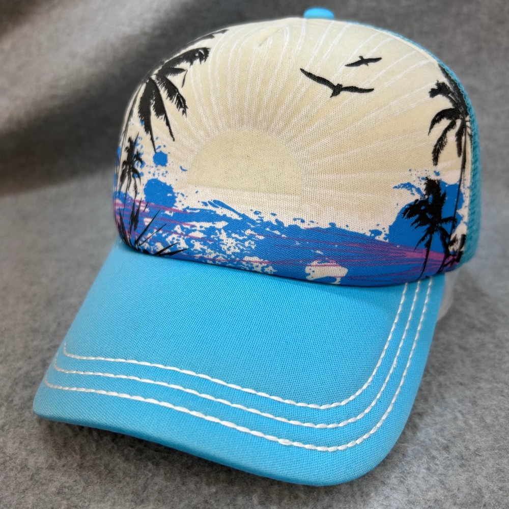 Tropical Sunset Beach Unisex Blue Del Sol Trucker Hat Snapback Mesh OSFM